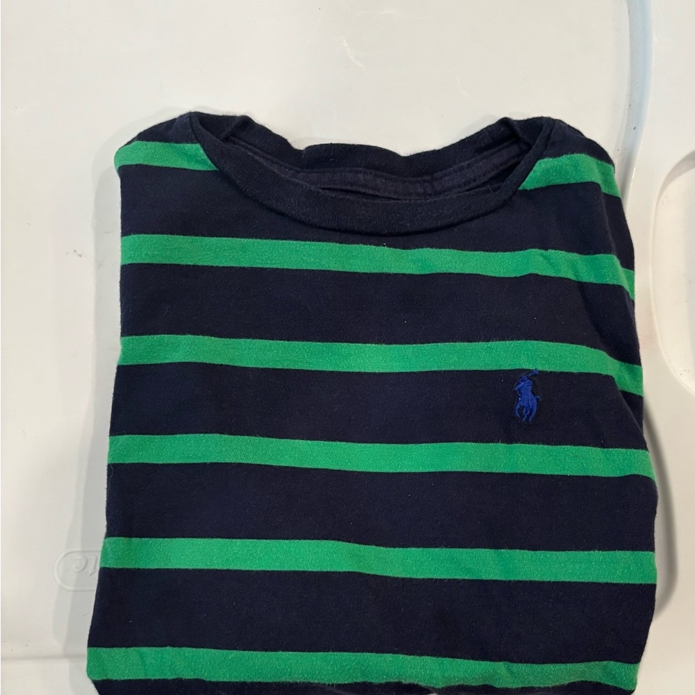 Polo by Ralph Lauren Long Sleeve Blue and Green Striped Tee